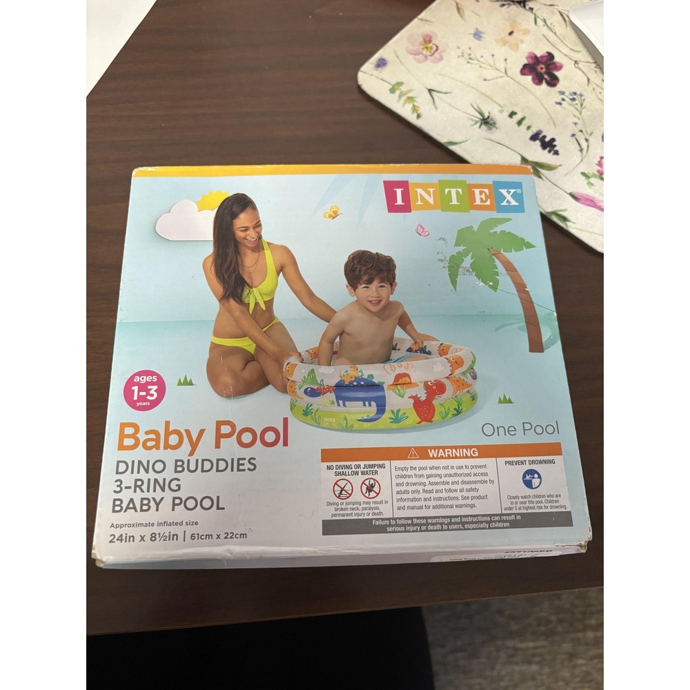 Intex Dino Buddies 3-Ring Baby Pool Inflatable Kiddie‎ Ages 1-3 24in x 8.5in